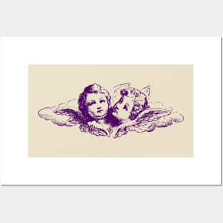 Vintage Cupid Angel Cherubs In Cloud Art Engraving Posters and Art